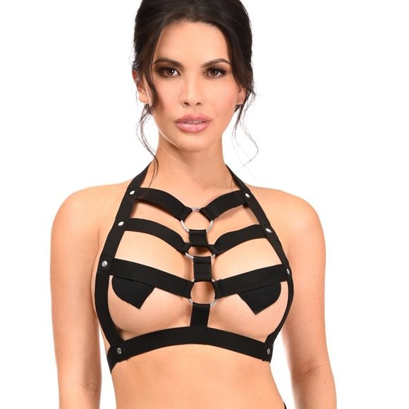 Daisy Corsets Tops - Black Stretchy Body Harness w/Silver Hardware
